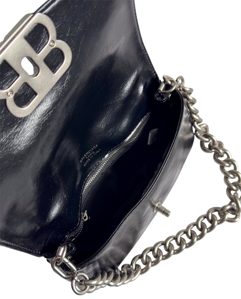 Сумка Balenciaga BB Soft Small Flap Shoulder Bag in Black Crinkled Leather/Palladium Hardware 012603 фото