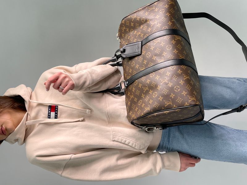 Дорожная сумка Louis Vuitton Keepall Bandouliere 45 in Brown Monogram Macassar Coated Canvas 99287 фото