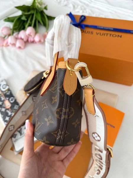 Сумка Louis Vuitton Neverfull BB in Monogram Coated Canvas with Beige Strap 1069 фото