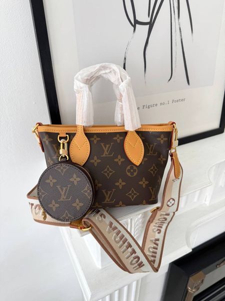 Сумка Louis Vuitton Neverfull BB in Monogram Coated Canvas with Beige Strap 1069 фото