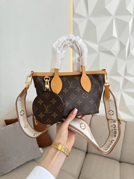 Сумка Louis Vuitton Neverfull BB in Monogram Coated Canvas with Beige Strap 1069 фото