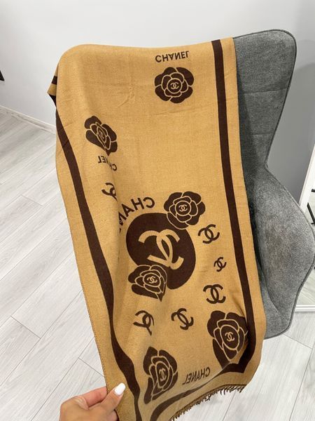 Палантин Chanel Logo Print Cashmere Silk Stole Brown c7856 фото
