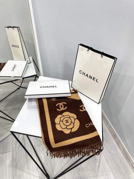 Палантин Chanel Logo Print Cashmere Silk Stole Brown c7856 фото
