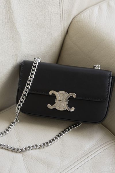 Сумка Celine Claude Chain Shoulder Bag in Shiny Black Calfskin/Silver Hardware 0361 фото