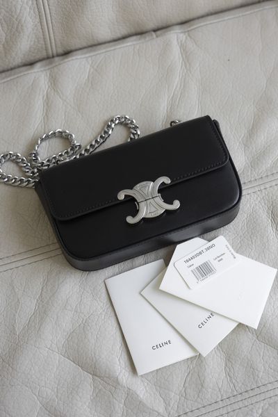 Сумка Celine Claude Chain Shoulder Bag in Shiny Black Calfskin/Silver Hardware 0361 фото