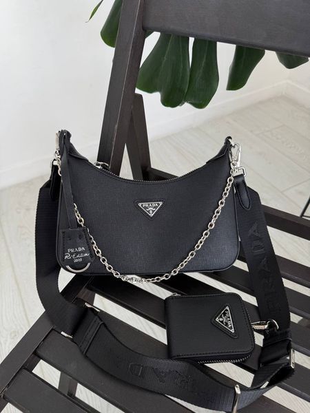 Сумка Prada Re-Edition 2005 Saffiano Leather Bag Black/Silver 99411 фото