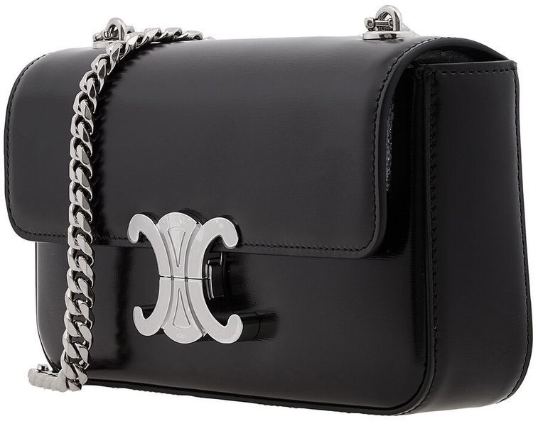 Сумка Celine Claude Chain Shoulder Bag in Shiny Black Calfskin/Silver Hardware 0361 фото