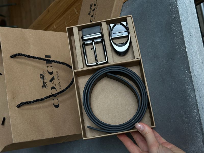 Ремень Coach Belt Kit Grey Canvas/Black Fittings 66166 фото