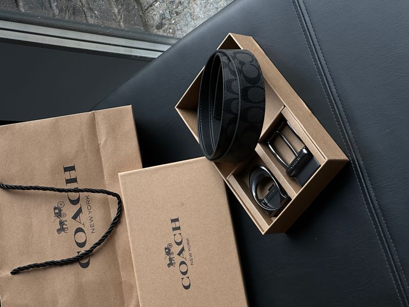 Ремень Coach Belt Kit Grey Canvas/Black Fittings 66166 фото