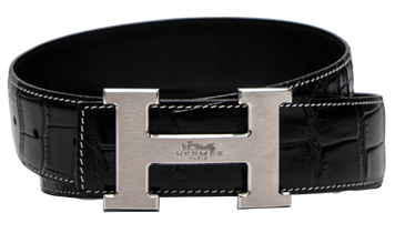 Ремінь Hermes Constance Belt in Porosus Crocodile Black/Silver 66174 фото