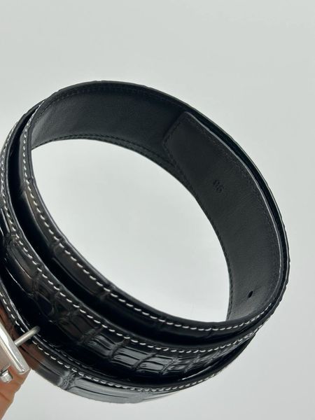 Ремінь Hermes Constance Belt in Porosus Crocodile Black/Silver 66174 фото