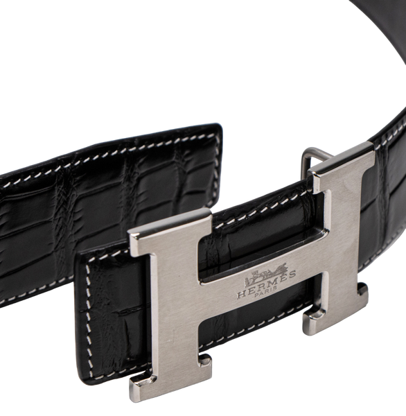 Ремінь Hermes Constance Belt in Porosus Crocodile Black/Silver 66174 фото