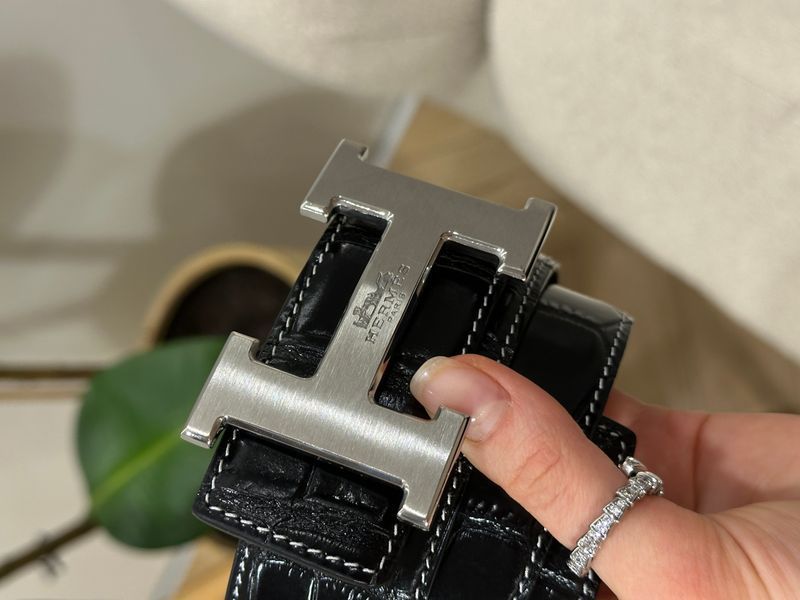 Ремінь Hermes Constance Belt in Porosus Crocodile Black/Silver 66174 фото