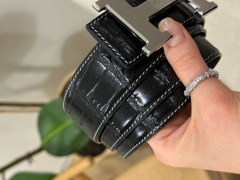 Ремінь Hermes Constance Belt in Porosus Crocodile Black/Silver 66174 фото
