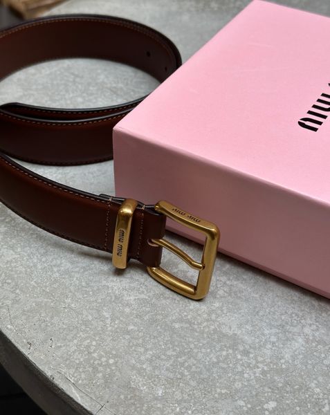 Ремінь Miu Miu Leather Belt Brown/Gold 66158 фото