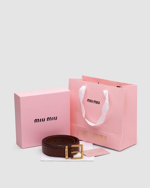Ремінь Miu Miu Leather Belt Brown/Gold 66158 фото