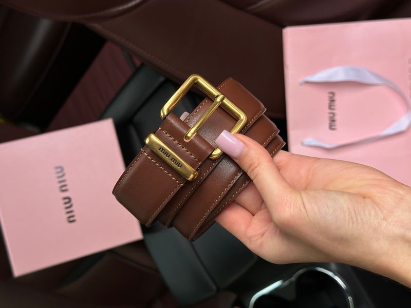 Ремінь Miu Miu Leather Belt Brown/Gold 66158 фото