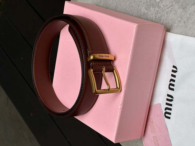 Ремінь Miu Miu Leather Belt Brown/Gold 66158 фото