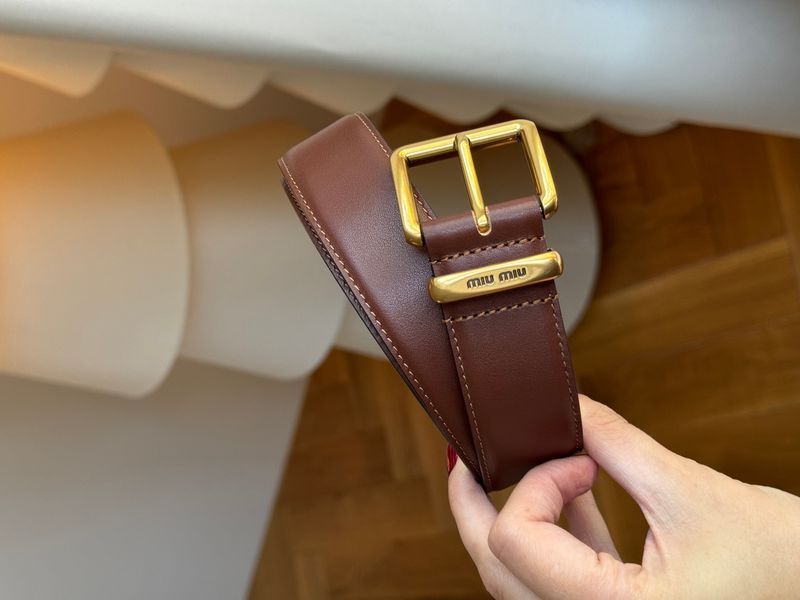 Ремінь Miu Miu Leather Belt Brown/Gold 66158 фото