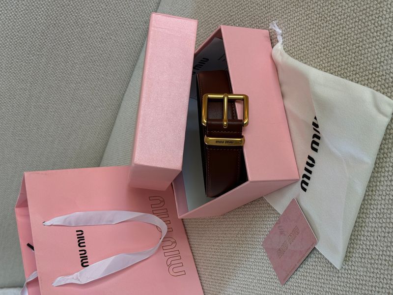 Ремінь Miu Miu Leather Belt Brown/Gold 66158 фото