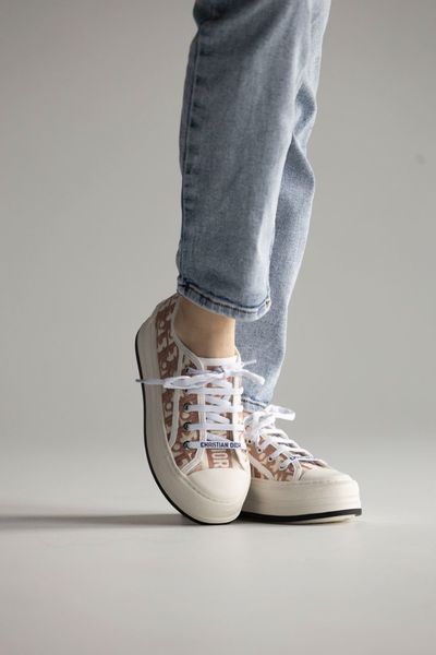 Женские кеды Dior Walk'n'Dior Platform Sneakers in Nude Dior Oblique Embroidered Cotton Premium Quality 36 1162 фото