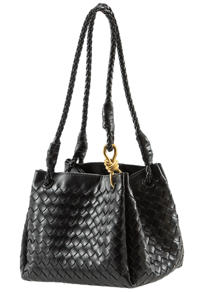 Сумка Bottega Veneta Small Parachute Bag in Black Intrecciato Leather/Gold-Tone Hardware 0449 фото
