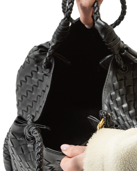 Сумка Bottega Veneta Small Parachute Bag in Black Intrecciato Leather/Gold-Tone Hardware 0449 фото