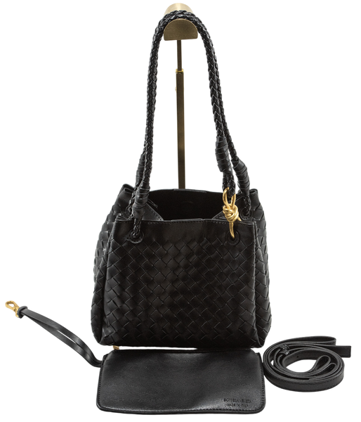 Сумка Bottega Veneta Small Parachute Bag in Black Intrecciato Leather/Gold-Tone Hardware 0449 фото