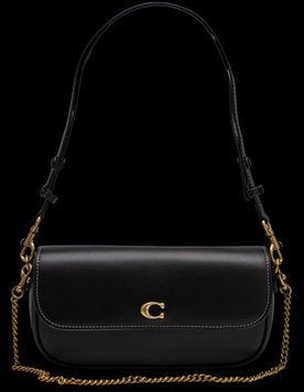 Сумка Coach Brook Flap Chain Bag in Leather Black/Brass Hardware 99741 фото