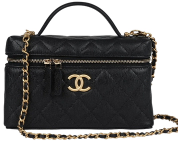 Сумка Chanel Top Handle Long Vanity Case with Chain in Black Shiny Caviar Leather with Brushed Gold Hardware 1808 фото