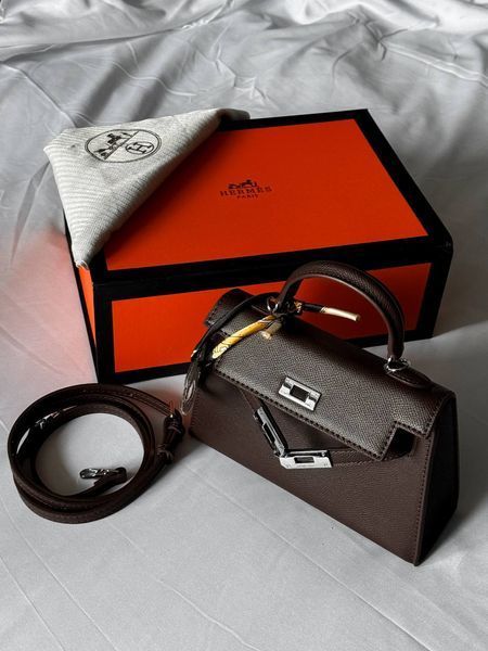 Сумка Hermes Mini Kelly 20 Bag Chocolate/Silver Hardware 255 фото