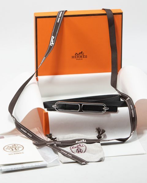 Ремень Herm&egrave;s Roulis Belt Buckle & Reversible Leather Strap 13 mm in Black Leather/Palladium Buckle 0458 фото