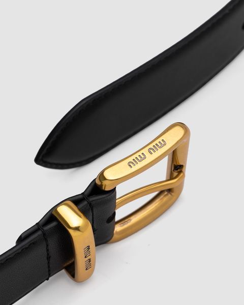 Ремінь Miu Miu Leather Belt Black/Gold 66158 фото