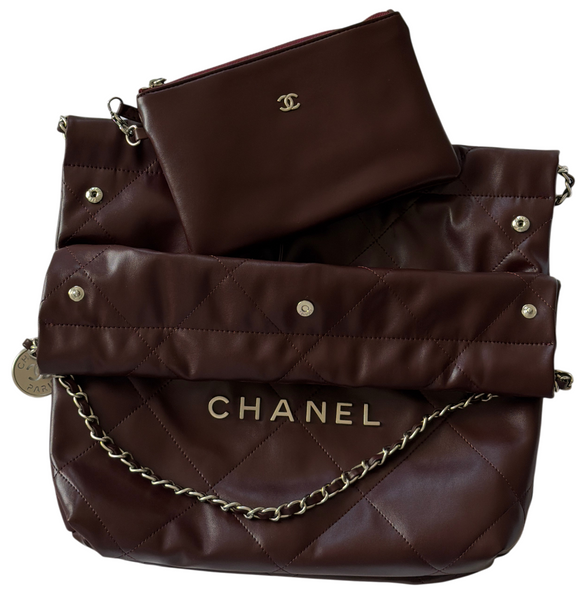 Сумка Chanel 22 Hobo Small Bag in Burgundy Shiny Quilted Calfskin & Silver-Tone Metal 10183 фото