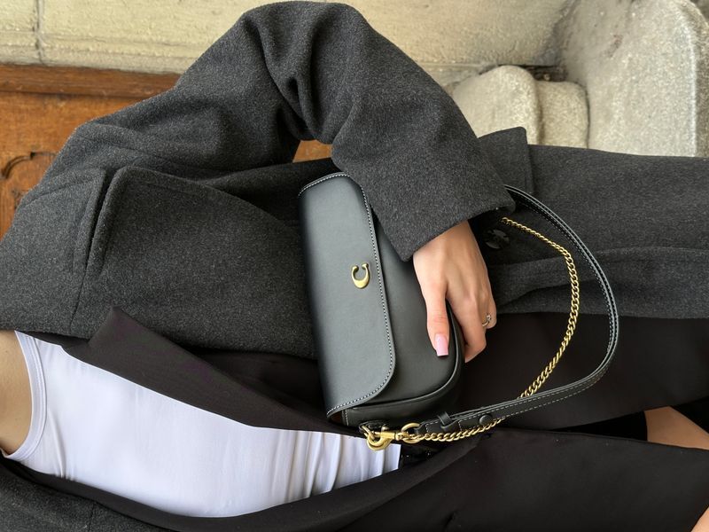 Сумка Coach Brook Flap Chain Bag in Leather Black/Brass Hardware 99741 фото