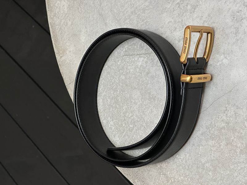 Ремінь Miu Miu Leather Belt Black/Gold 66158 фото