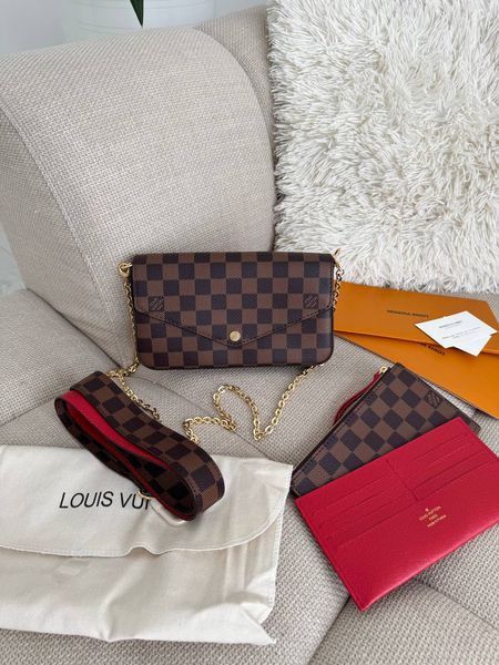 Сумка Louis Vuitton F&eacute;licie Pochette Bag in Damier Ebene Coated Canvas 1052 фото