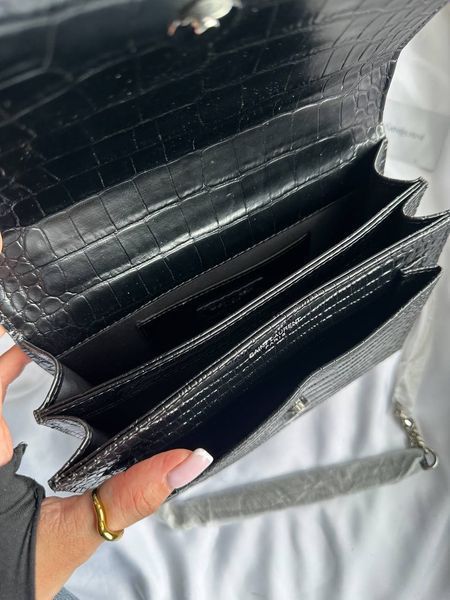 Сумка Saint Laurent Sunset Medium Shoulder Bag in Black Crocodile Embossed Leather with Silver Hardware 3304 фото