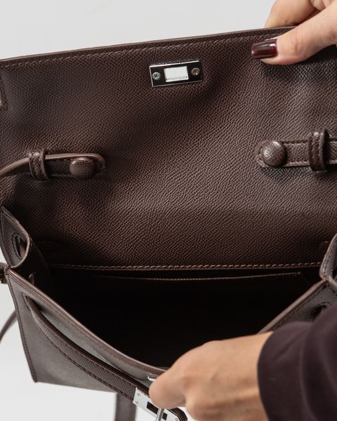 Сумка Hermes Kelly Pochette Mini Handbag Chocolate/Silver Hardware 0366 фото