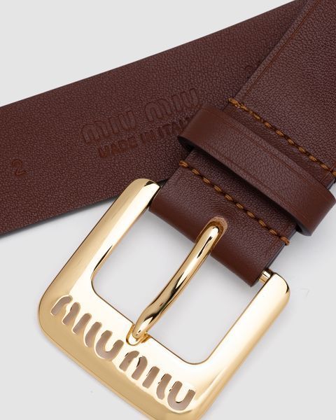 Ремінь Miu Miu Nappa Leather Belt Brown/Gold 66156 фото