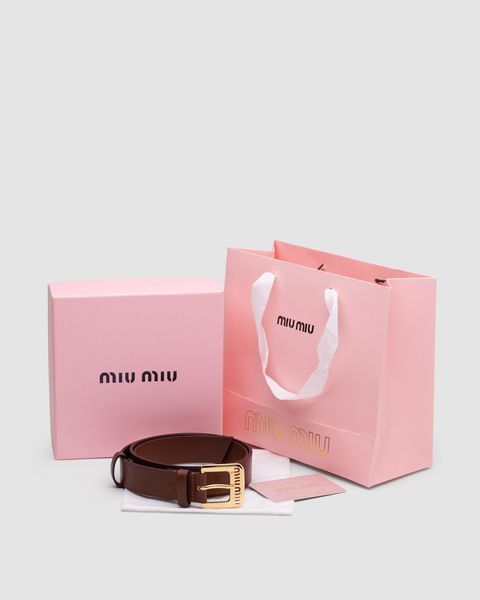 Ремінь Miu Miu Nappa Leather Belt Brown/Gold 66156 фото