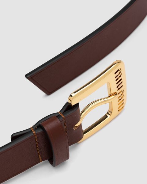 Ремінь Miu Miu Nappa Leather Belt Brown/Gold 66156 фото