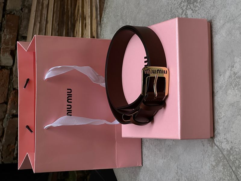 Ремінь Miu Miu Nappa Leather Belt Brown/Gold 66156 фото