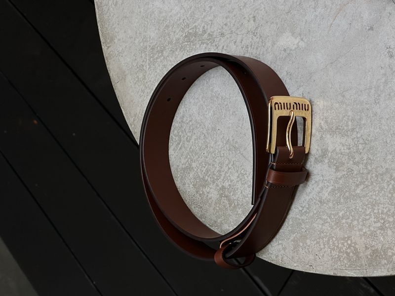 Ремінь Miu Miu Nappa Leather Belt Brown/Gold 66156 фото