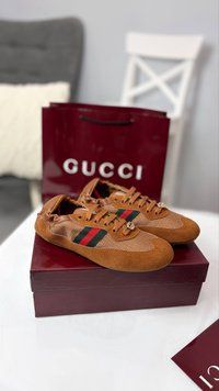 Жіночі кеди Gucci Shift Sneakers in Brown Fabric & Suede Premium 37 94385 фото