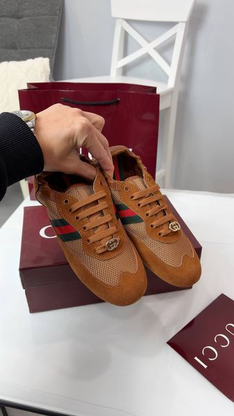 Жіночі кеди Gucci Shift Sneakers in Brown Fabric & Suede Premium 37 94385 фото