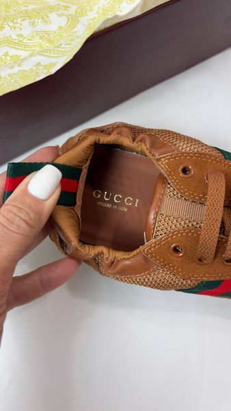 Жіночі кеди Gucci Shift Sneakers in Brown Fabric & Suede Premium 37 94385 фото