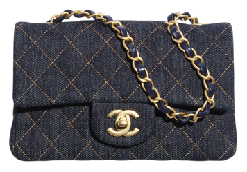 Сумка Chanel Mini Classic Flap Bag in Dark Blue Quilted Denim & Orange/Gold-Tone Metal 7922 фото
