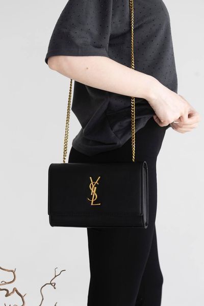 Сумка Saint Laurent Kate Medium Shoulder Bag in Black Calfskin Leather 001 фото
