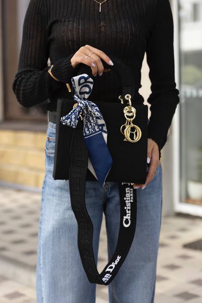 Сумка Dior Medium Lady D-Lite Bag in Black Cannage Embroidery Canvas/Gold Hardware 0391 фото
